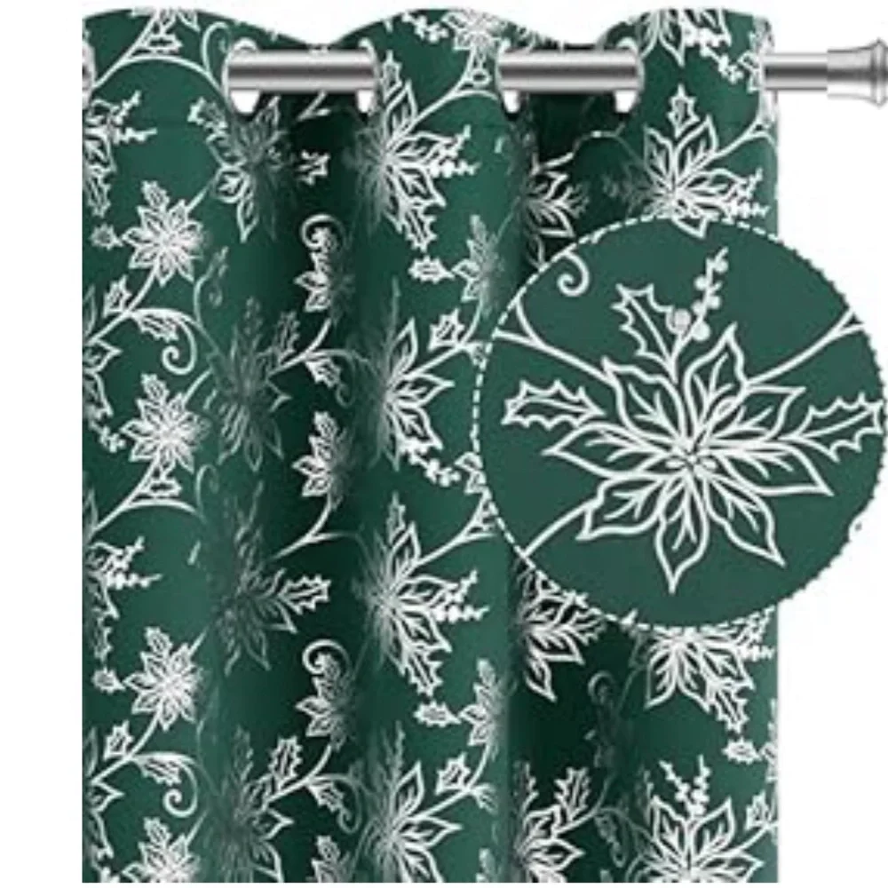 Christmas Curtains Silver Floral 52